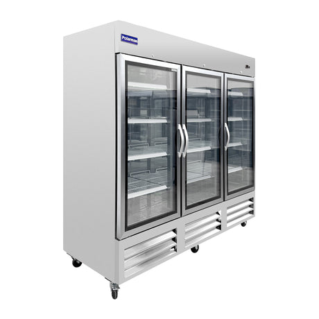 Polarman PLM-81RGS 81" Reach-In Refrigerator with Triple Glass Doors with LED Lighting, Bottom Mount, Stainless Steel, 72 cu. ft.