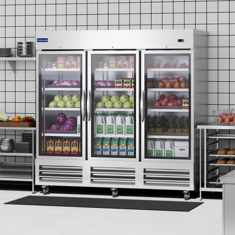 Polarman PLM-81RGS 81" Reach-In Refrigerator with Triple Glass Doors with LED Lighting, Bottom Mount, Stainless Steel, 72 cu. ft.