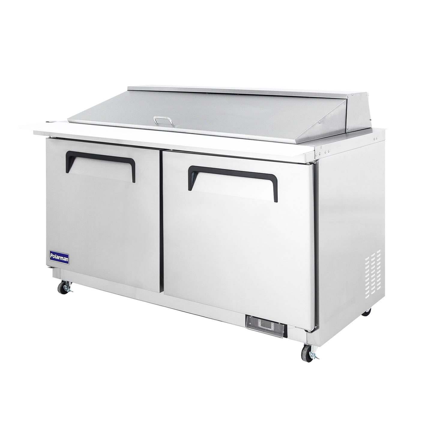 Polarman PLM-S60KS 61 1/4" Stainless Steel Mega Top Sandwich Prep Table with Two Solid Full Doors, (24) 1/6 Size Pans