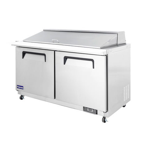 Polarman PLM-S60KS 61 1/4" Stainless Steel Mega Top Sandwich Prep Table with Two Solid Full Doors, (24) 1/6 Size Pans