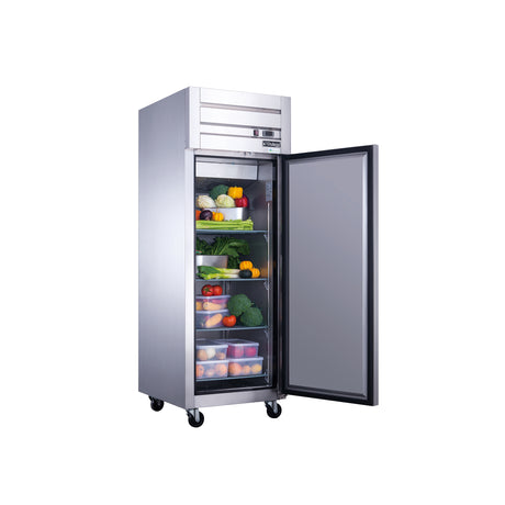 Dukers D28AR 27 1/2" One Section Reach-In Refrigerator with Solid Full Door, Top Mount, Stainless Steel, 19.1 Cu.Ft.