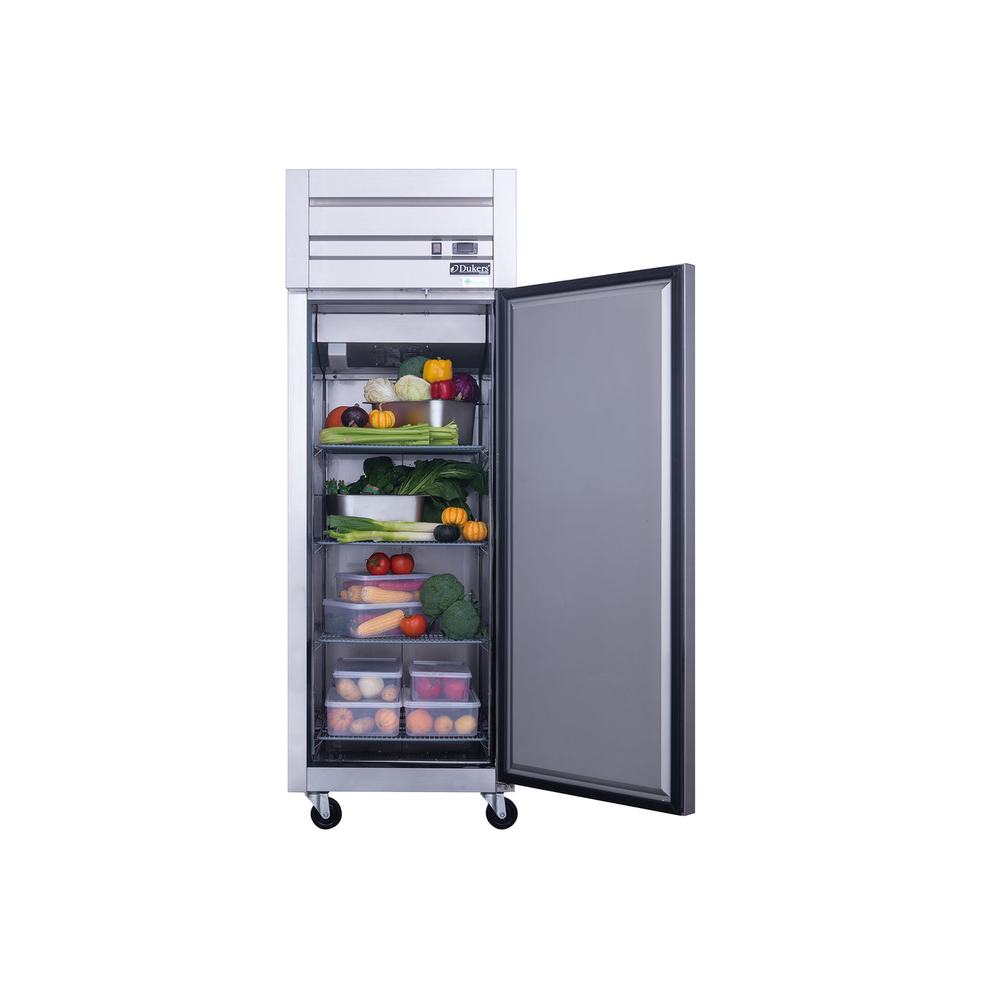 Dukers D28AR 27 1/2" One Section Reach-In Refrigerator with Solid Full Door, Top Mount, Stainless Steel, 19.1 Cu.Ft.