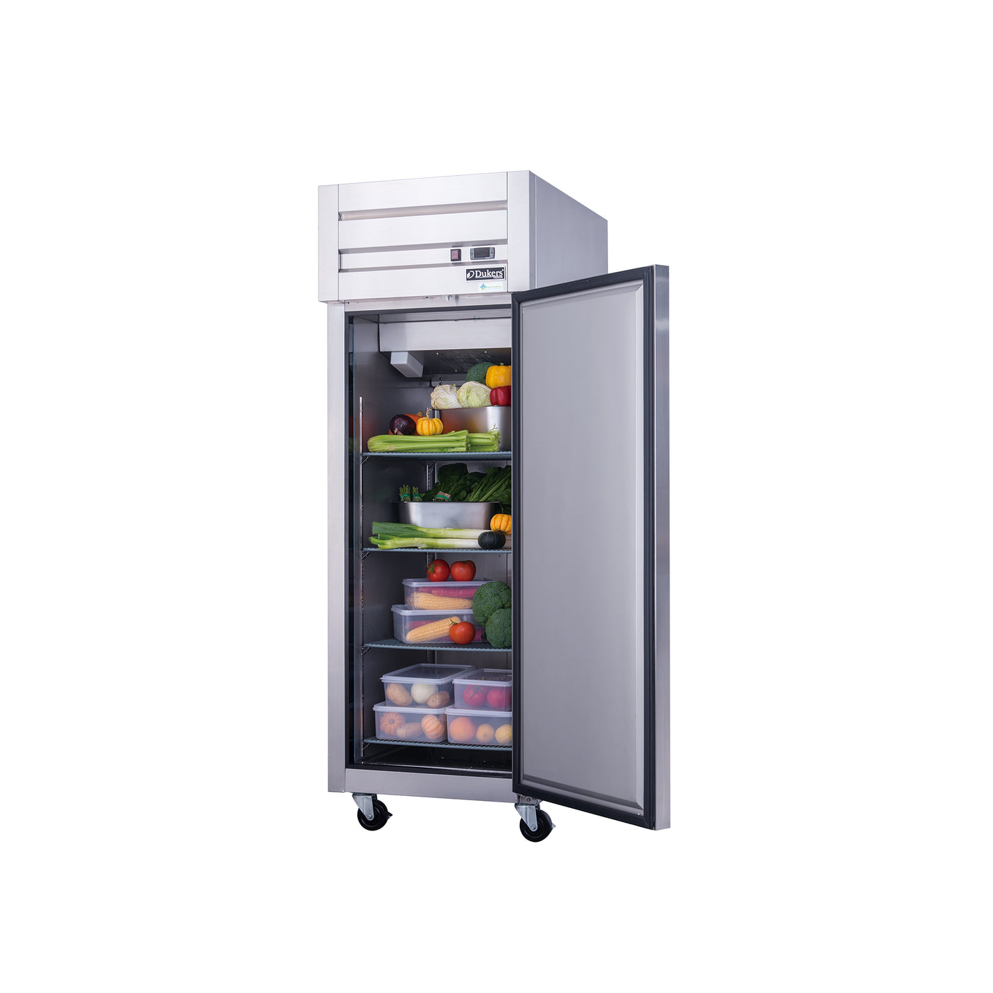 Dukers D28AR 27 1/2" One Section Reach-In Refrigerator with Solid Full Door, Top Mount, Stainless Steel, 19.1 Cu.Ft.