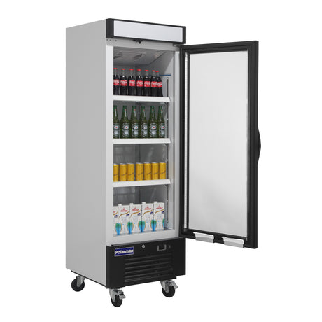 Polarman PLM-HGD16R 25" Black Refrigerated Single Swing Glass Door Merchandiser with LED Lighting, 16 cu.ft