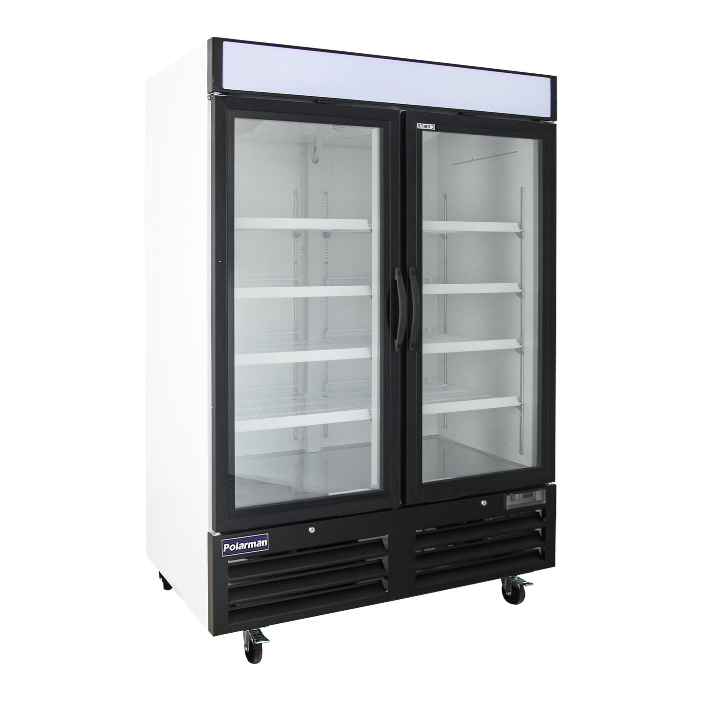 Polarman PLM-HGD48R 53 15/16" Black Refrigerated Double Swing Glass Door Merchandiser with LED Lighting, 48 cu.ft