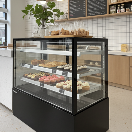 Polarman PLM-371SB 48" Black 3-Shelf Square Glass Refrigerated Bakery Display Case