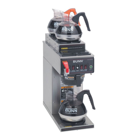 BUNN CWTF15-3 12-Cup Automatic Coffee Brewer, 2 Upper/1 Lower Warmer, Plastic Funnel