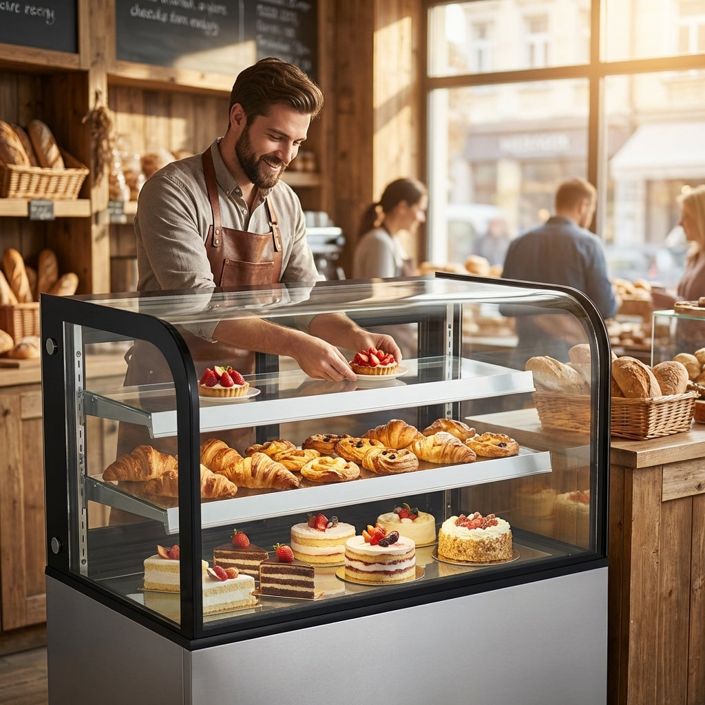 Polarman PLM-270A 36″  Curved Glass Refrigerated Bakery Display Case With LED Lights