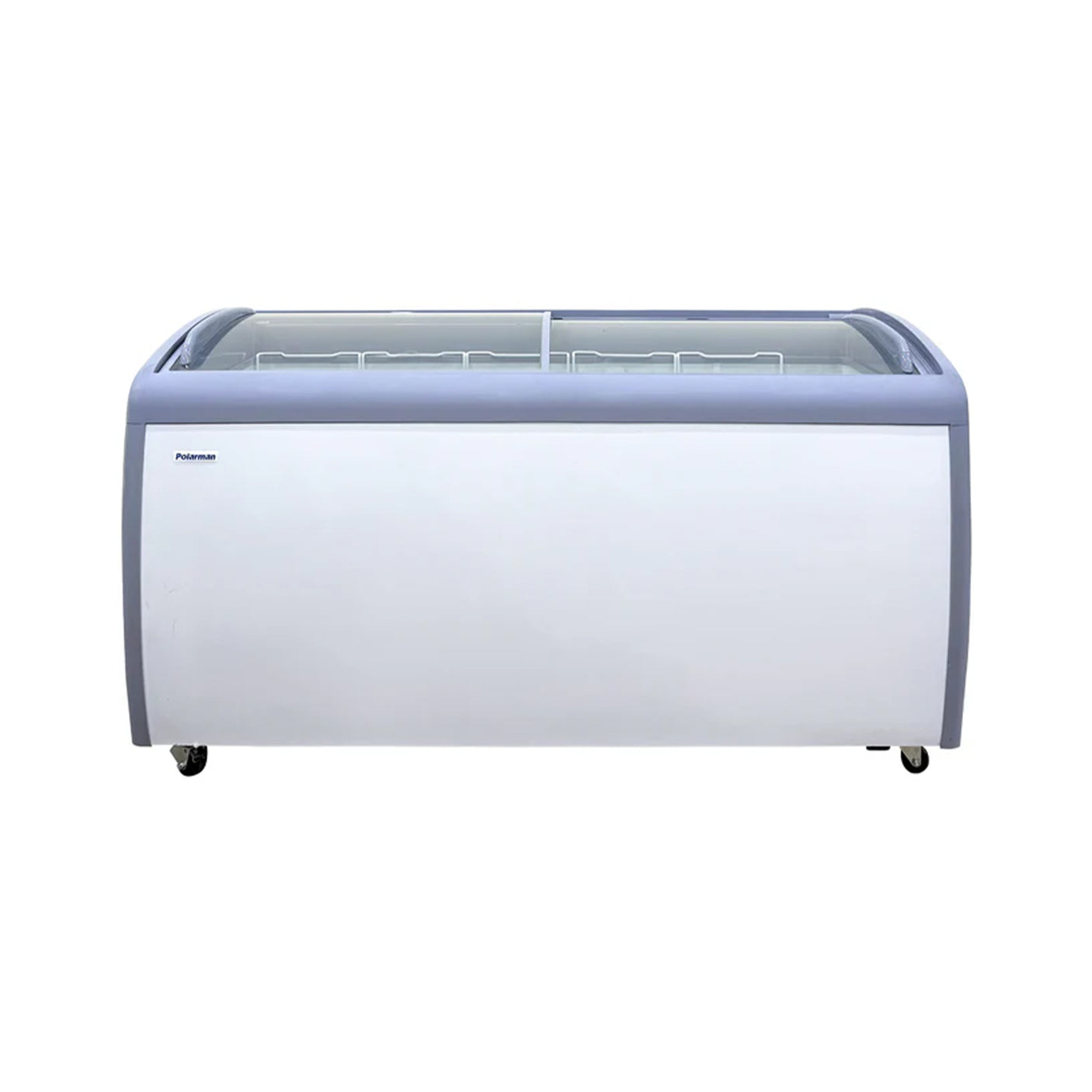 Polarman PLM-S460 60 1/4" Mobile Ice Cream Display Freezer, Curved Sliding Lid with 5 Baskets, 11.65 cu. ft.