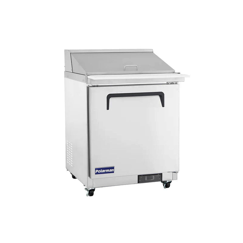 Polarman PLM-S29KS 28 15/16" Stainless Steel Mega Top Sandwich Prep Table with One Solid Full Door, (12) 1/6 Size Pans