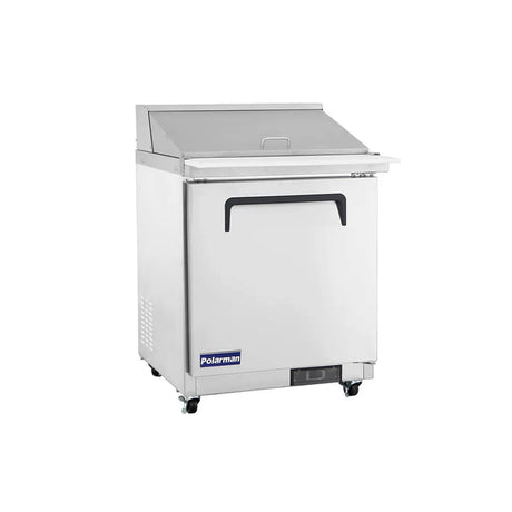 Polarman PLM-S29KS 28 15/16" Stainless Steel Mega Top Sandwich Prep Table with One Solid Full Door, (12) 1/6 Size Pans