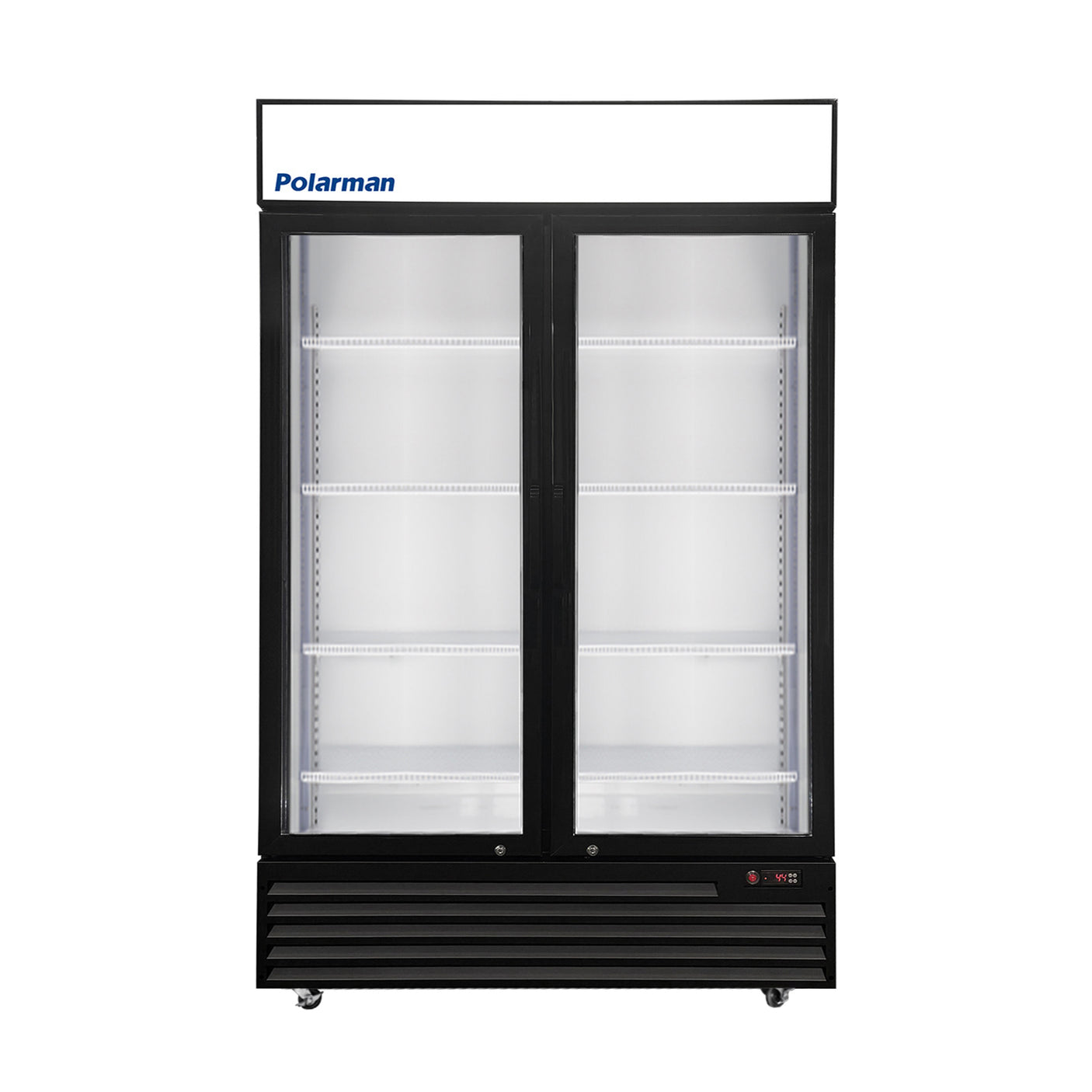 Polarman PLM-SGD52R 52 2/5" Black Refrigerated Double Swing Glass Door Merchandiser with LED Lighting, 43 cu.ft（SS-P1400WA-A）