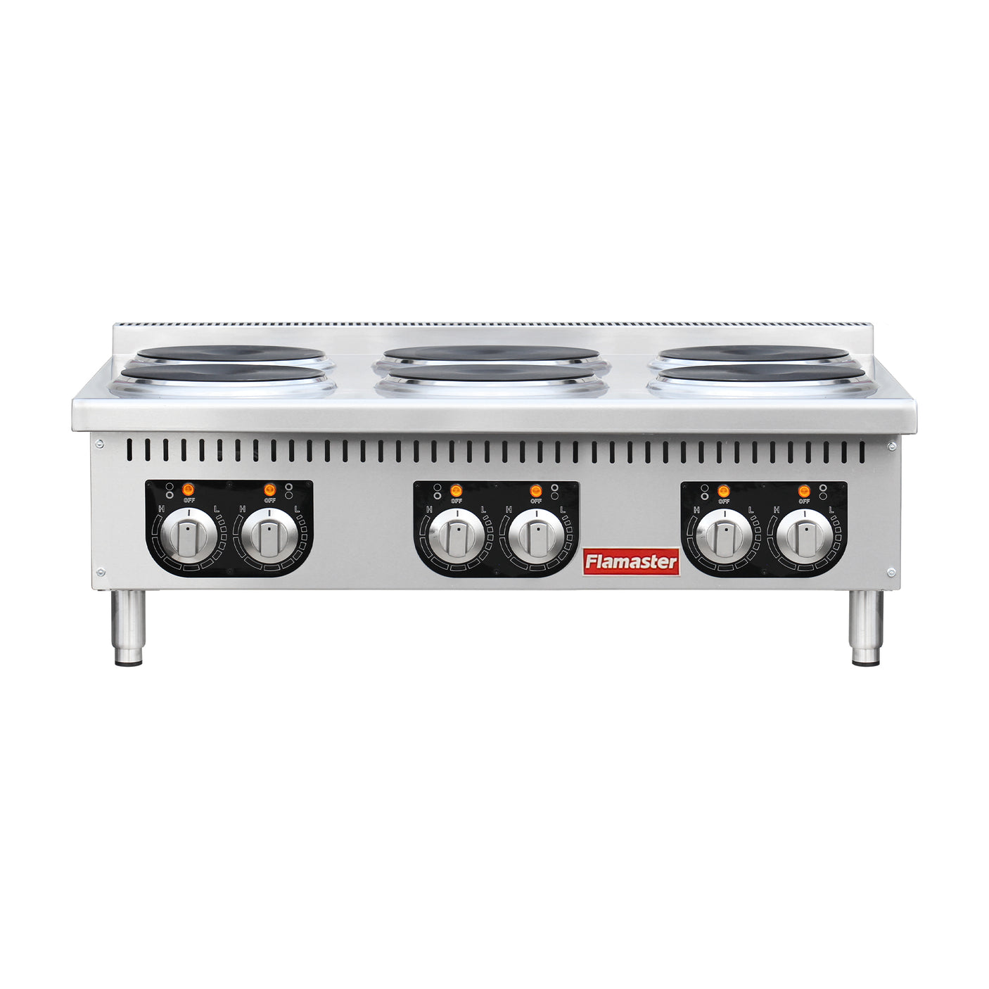 Flamaster FLM-EHP36 36" Commercial Electric Hot Plate - 6 Burners, 208V, 3 Phase