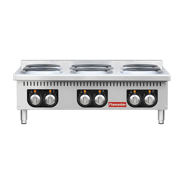 Flamaster FLM-EHP36 36" Commercial Electric Hot Plate - 6 Burners, 208V, 3 Phase