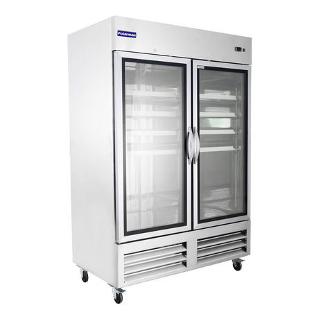 Polarman PLM-54RGS 53 15/16" Reach-In Refrigerator with Double Glass Doors with LED Lighting, Bottom Mount, Stainless Steel, 49 cu. ft.