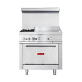 Flamaster FLM-R36-24MG 36” NG/LPG Commercial Gas Range, 2 Open Burners & 24” Griddle, Standard Oven, 153,000 BTU