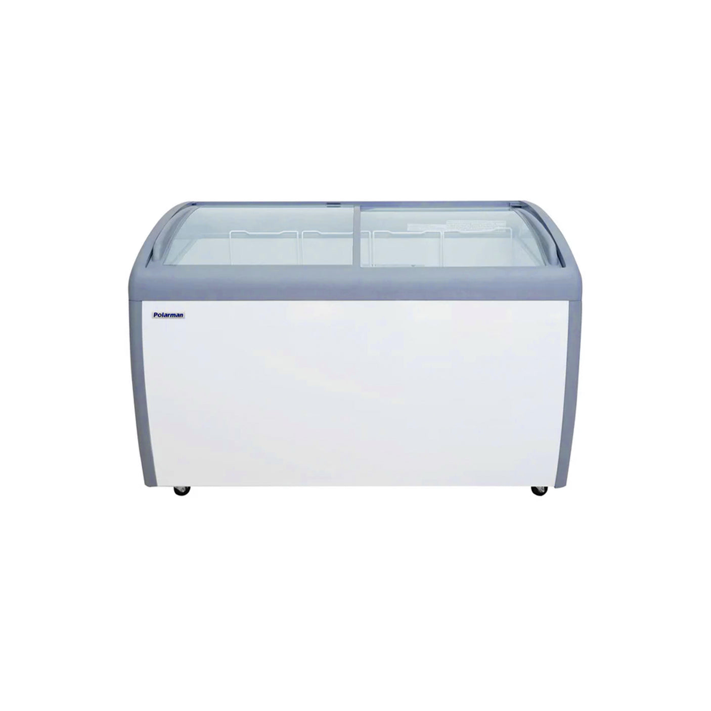 Polarman PLM-S360 49 5/8" Mobile Ice Cream Display Freezer, Curved Sliding Lid with 4 Baskets, 9 cu. ft.