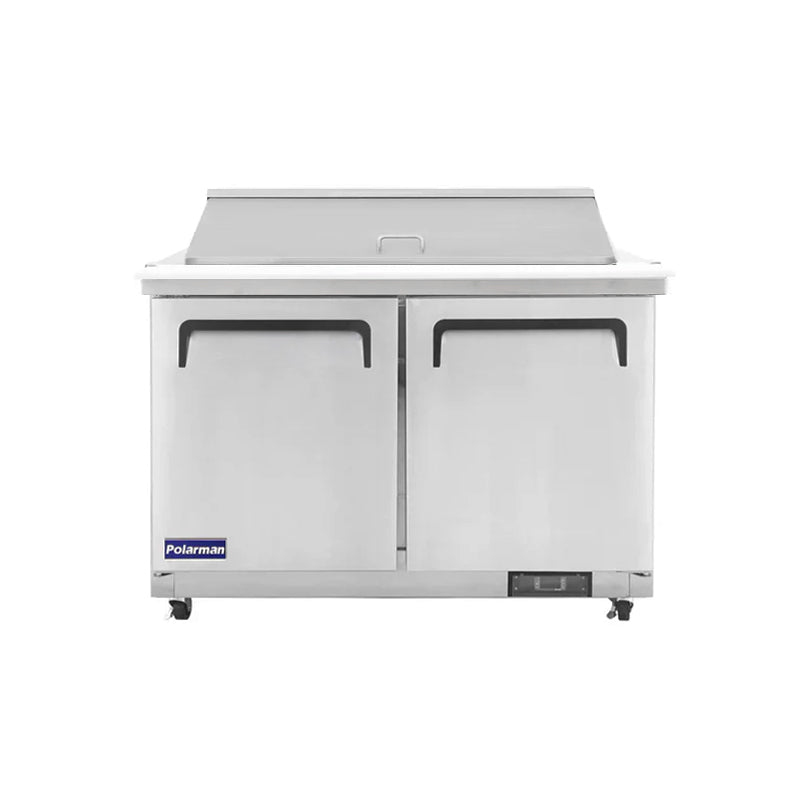 Polarman PLM-S48KS 48 1/4" Stainless Steel Mega Top Sandwich Prep Table with Two Solid Full Doors, (18) 1/6 Size Pans