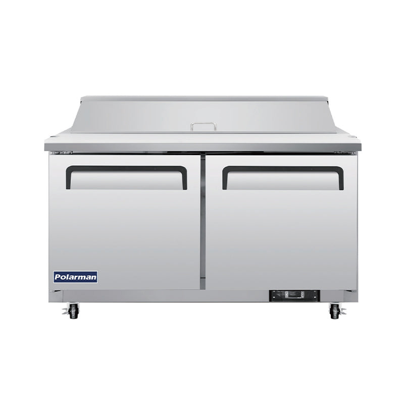 Polarman PLM-S60S 61 1/4" Stainless Steel Sandwich Prep Table with Two Solid Full Doors, (16) 1/6 Size Pans