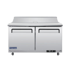Polarman PLM-S60S 61 1/4" Stainless Steel Sandwich Prep Table with Two Solid Full Doors, (16) 1/6 Size Pans