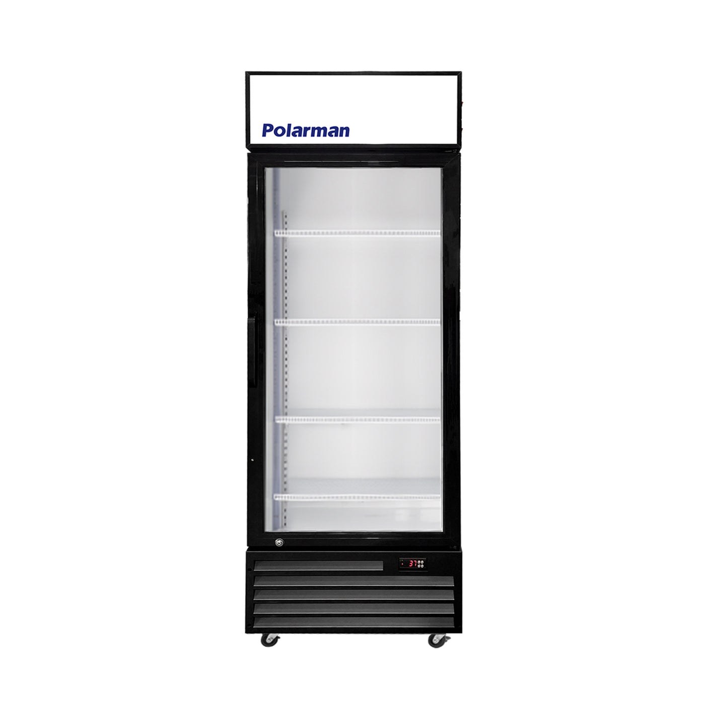 Polarman PLM-SGD28R 27 3/5" Black Refrigerated Swing Glass Door Merchandiser with LED Lighting, 20.7 cu.ft（SS-P600WB）