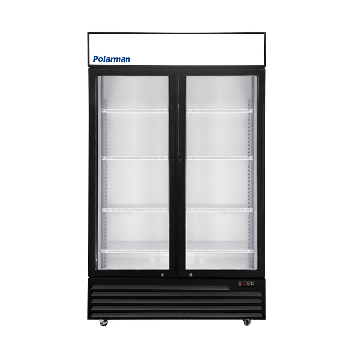 Polarman PLM-SGD44R 44 1/2" Black Refrigerated Double Swing Glass Door Merchandiser with LED Lighting, 31 cu.ft（SS-P1000WB-A）