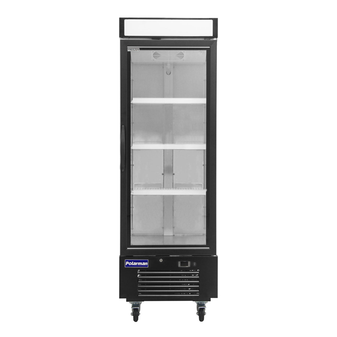 Polarman PLM-HGD16F 25" Black Single Swing Glass Door Merchandiser Freezer with LED Lighting, 16 cu.ft