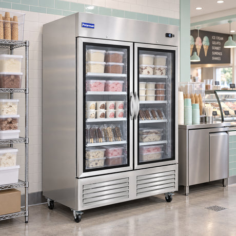 Polarman PLM-54FGS 53 15/16" Reach-In Freezer with Double Glass Doors with LED Lighting, Bottom Mount, Stainless Steel, 49 cu. ft.