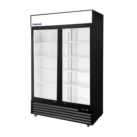 Polarman PLM-SGD52R 52 2/5" Black Refrigerated Double Swing Glass Door Merchandiser with LED Lighting, 43 cu.ft（SS-P1400WA-A）