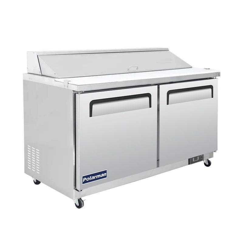 Polarman PLM-S60S 61 1/4" Stainless Steel Sandwich Prep Table with Two Solid Full Doors, (16) 1/6 Size Pans