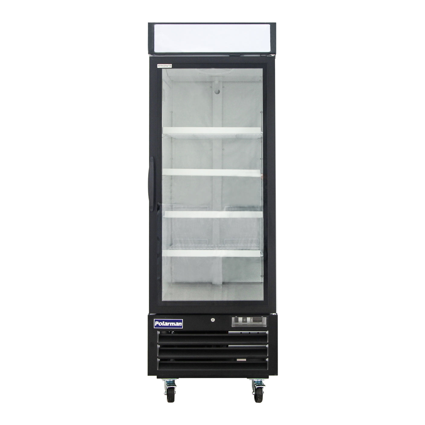 Polarman PLM-HGD23R 26 3/4" Black Refrigerated Single Swing Glass Door Merchandiser with LED Lighting, 23 cu.ft