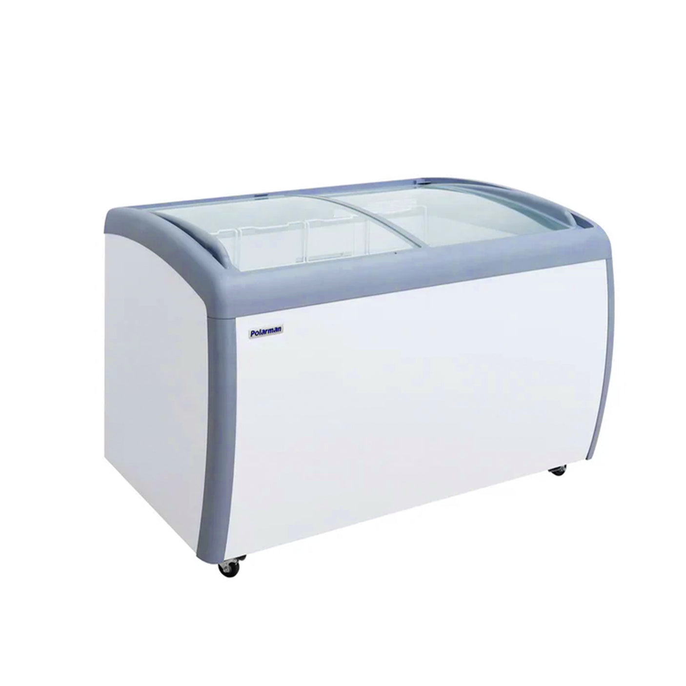 Polarman PLM-S360 49 5/8" Mobile Ice Cream Display Freezer, Curved Sliding Lid with 4 Baskets, 9 cu. ft.