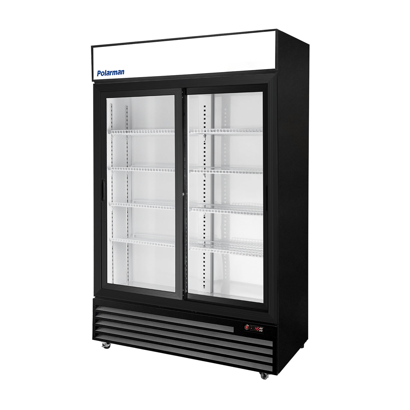 Polarman PLM-SGD52R-S 52 2/5" Black Refrigerated Double Sliding Glass Door Merchandiser with LED Lighting, 43 cu.ft（SS-P1400WA-B）