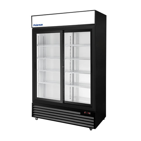 Polarman PLM-SGD52R-S 52 2/5" Black Refrigerated Double Sliding Glass Door Merchandiser with LED Lighting, 43 cu.ft（SS-P1400WA-B）