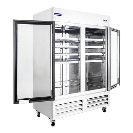 Polarman PLM-54RGS 53 15/16" Reach-In Refrigerator with Double Glass Doors with LED Lighting, Bottom Mount, Stainless Steel, 49 cu. ft.