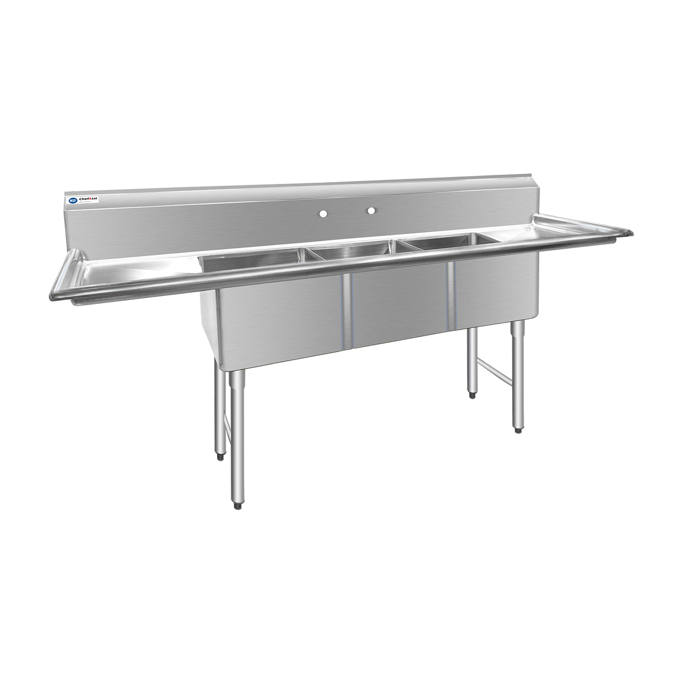 ChefAsst Stainless Steel Three Compartment Commercial Sink