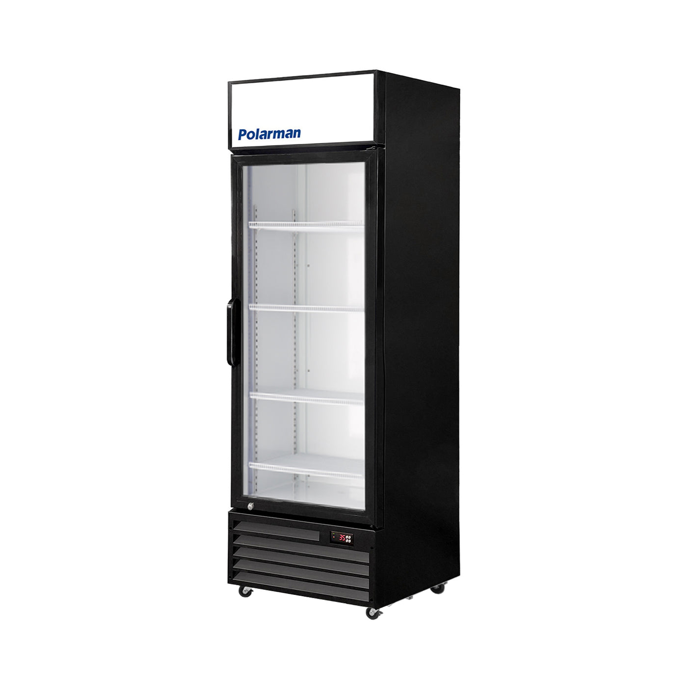 Polarman PLM-SGD28R 27 3/5" Black Refrigerated Swing Glass Door Merchandiser with LED Lighting, 20.7 cu.ft（SS-P600WB）