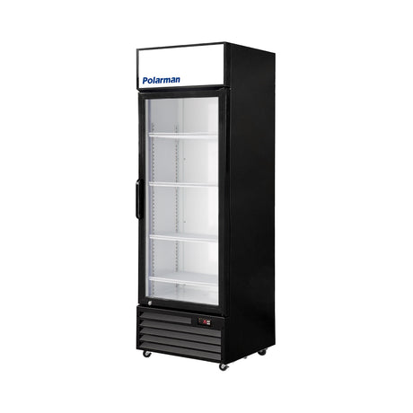 Polarman PLM-SGD28R 27 3/5" Black Refrigerated Swing Glass Door Merchandiser with LED Lighting, 20.7 cu.ft（SS-P600WB）