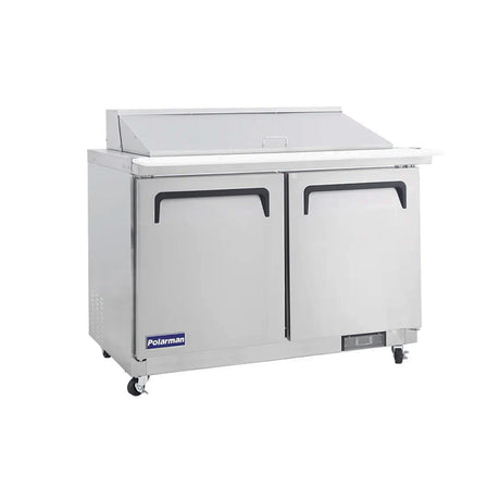 Polarman PLM-S48KS 48 1/4" Stainless Steel Mega Top Sandwich Prep Table with Two Solid Full Doors, (18) 1/6 Size Pans