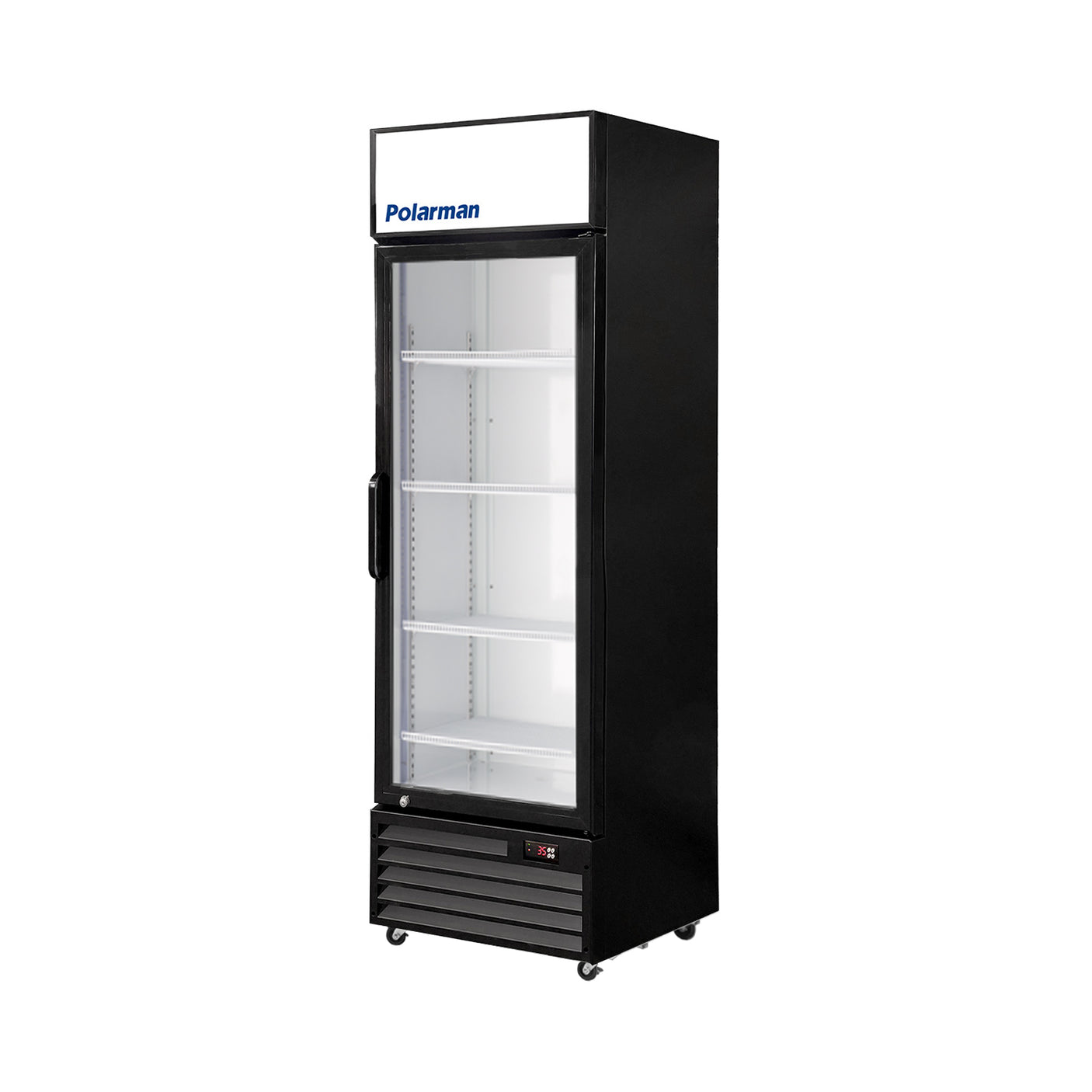 Polarman PLM-SGD21R 21 1/5" Black Refrigerated Swing Glass Door Merchandiser with LED Lighting, 7.5 cu.ft（SS-P238WA）