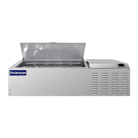 Polarman PLM-PD55 53" Countertop Refrigerated Topping Rail, Stainless Steel,(10) 1/6 Size Pans