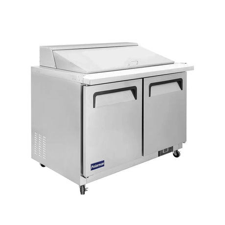 Polarman PLM-S48S 48 1/4" Stainless Steel Sandwich Prep Table with Two Solid Full Doors, (12) 1/6 Size Pans