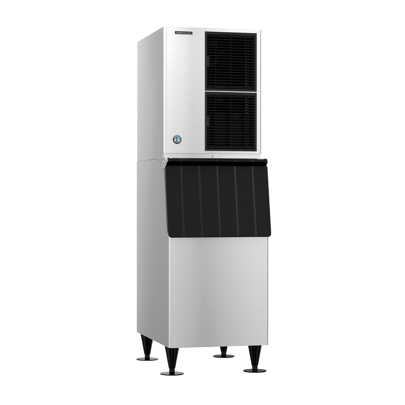 Hoshizaki KM-520MAJ Slim Line 22" Air Cooled Crescent Cube Ice Machine with Stainless Steel Finish Ice Storage Bin - 556 lb. Per Day, 300 lb. Storage