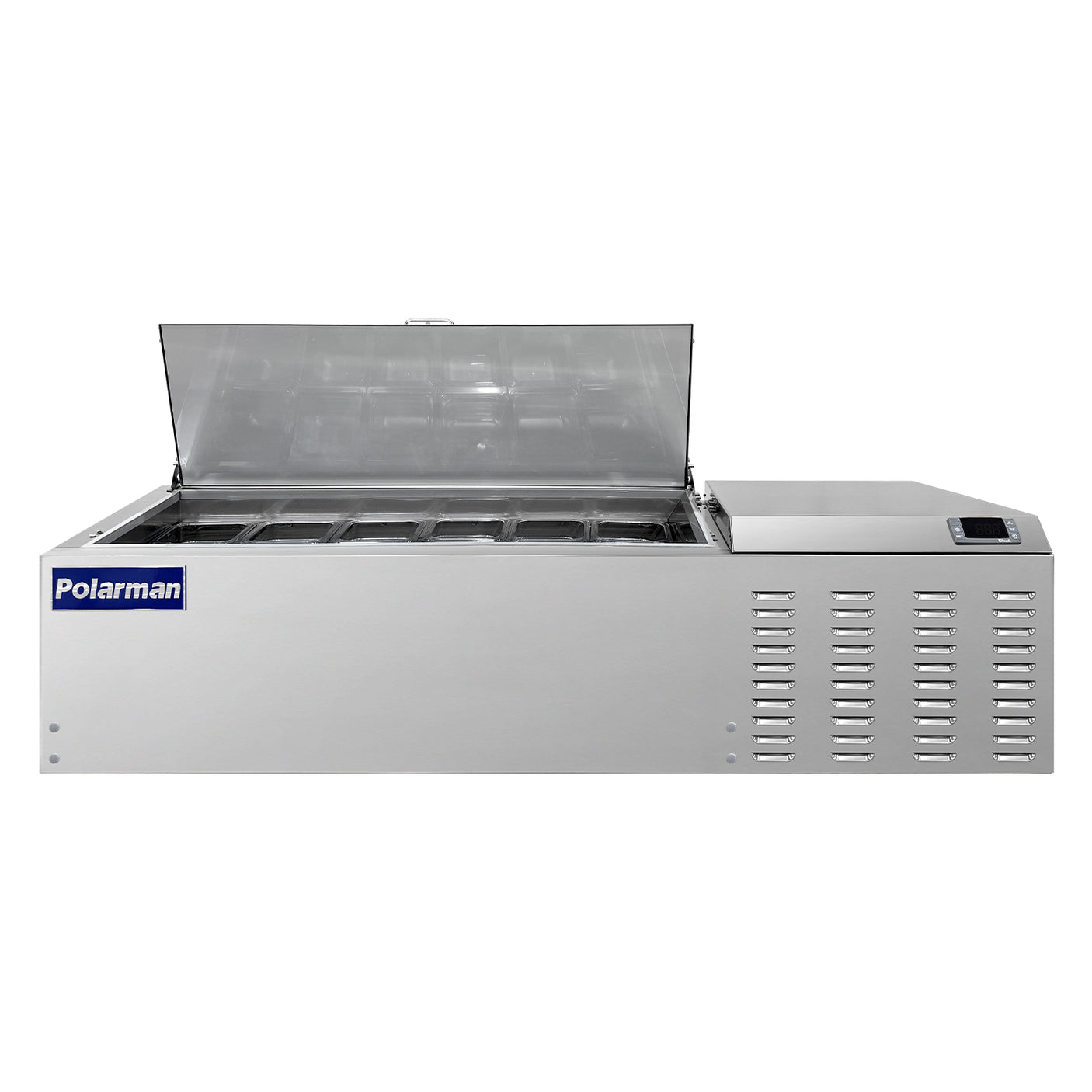 Polarman PLM-PD60 60" Countertop Refrigerated Topping Rail, Stainless Steel , (12) 1/6 Size Pans