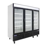 Polarman PLM-HGD72R 81" Black Refrigerated Triple Swing Glass Door Merchandiser with LED Lighting, 72 cu.ft