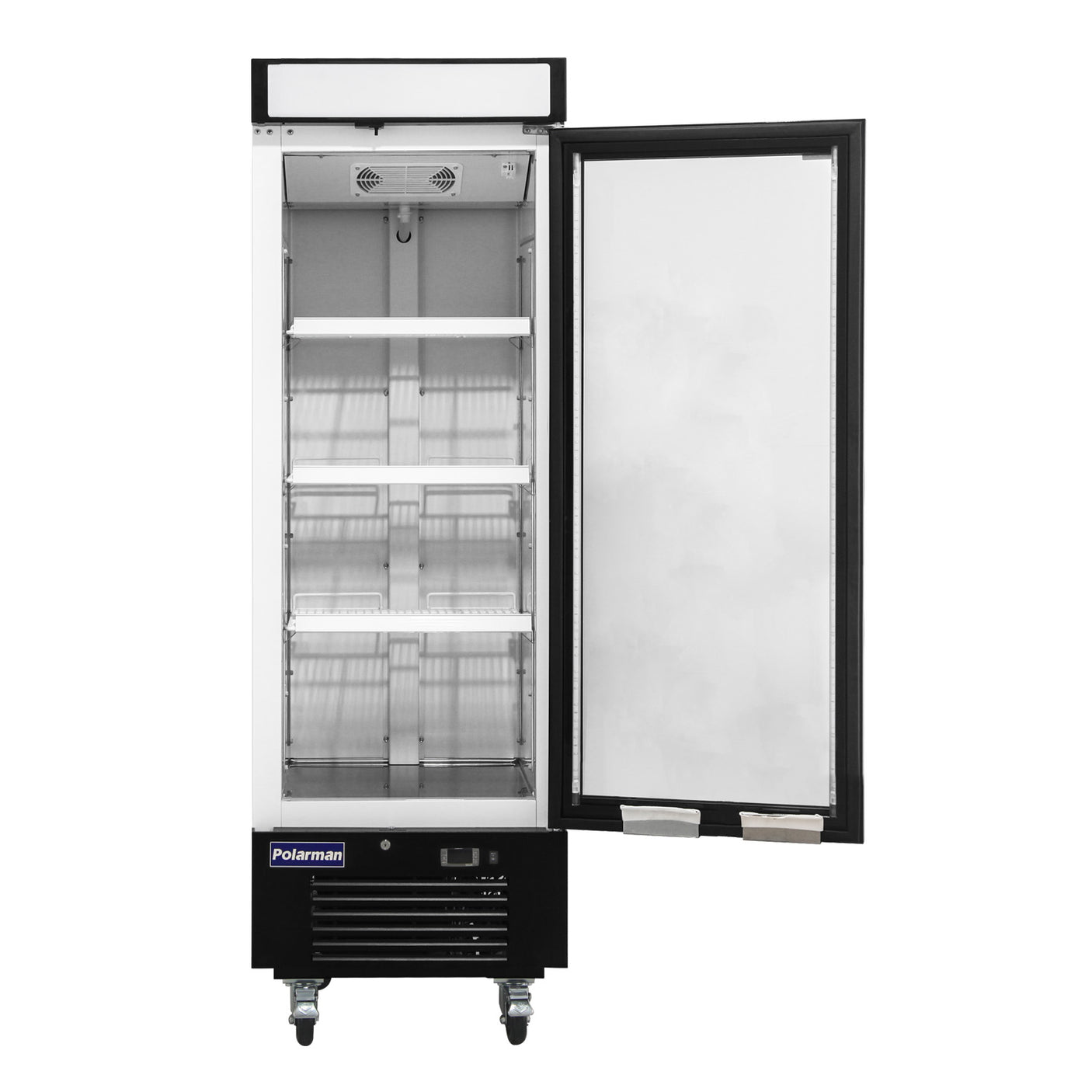Polarman PLM-HGD16R 25" Black Refrigerated Single Swing Glass Door Merchandiser with LED Lighting, 16 cu.ft