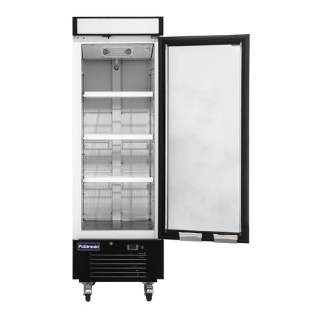 Polarman PLM-HGD16R 25" Black Refrigerated Single Swing Glass Door Merchandiser with LED Lighting, 16 cu.ft