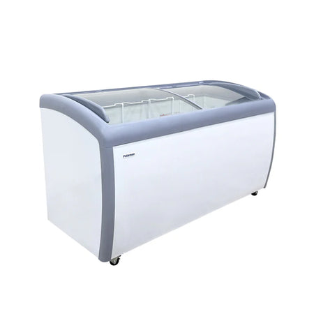 Polarman PLM-S460 60 1/4" Mobile Ice Cream Display Freezer, Curved Sliding Lid with 5 Baskets, 11.65 cu. ft.