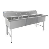 ChefAsst 78" CA-S3C242412-316 16-Gauge Stainless Steel Three Compartment Commercial Sink with Stainless Steel Legs, and without Drainboards - 24" x 24" x 12" Bowls