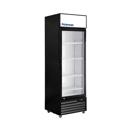 Polarman PLM-SGD24R 23 9/10" Black Refrigerated Swing Glass Door Merchandiser with LED Lighting, 14.3 cu.ft（SS-P430WA）